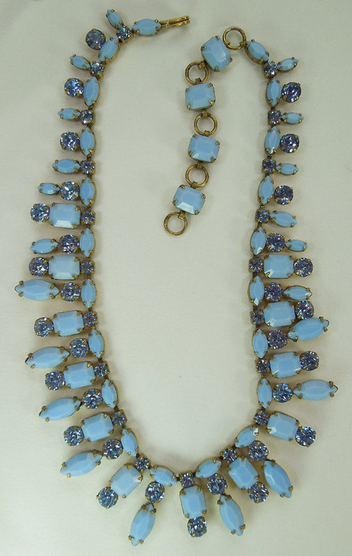C 1970 Signed Schreiner Blue Glass Stones Necklace