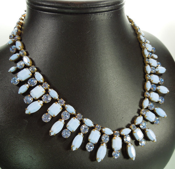 C 1970 Signed Schreiner Blue Glass Stones Necklace