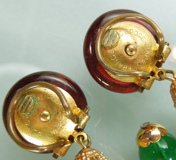 C 1960 Gripoix Poured Glass Wired Earrings Made France