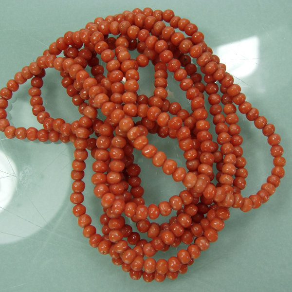 Dainty Art Deco Carved Coral 52 Inch Sautoir Necklace