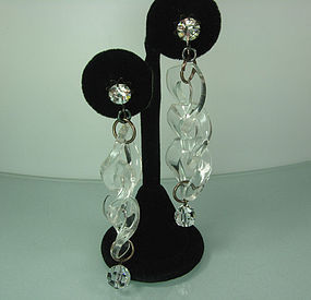 C 1990 French Couture Lucite Strass Glass Earrings