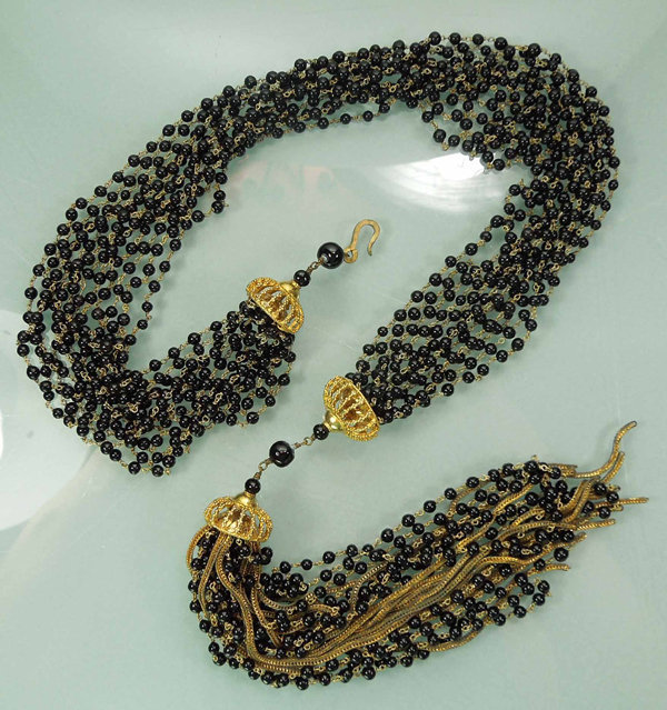 1960 French Black Glass Chains Wired Tassel Necklace