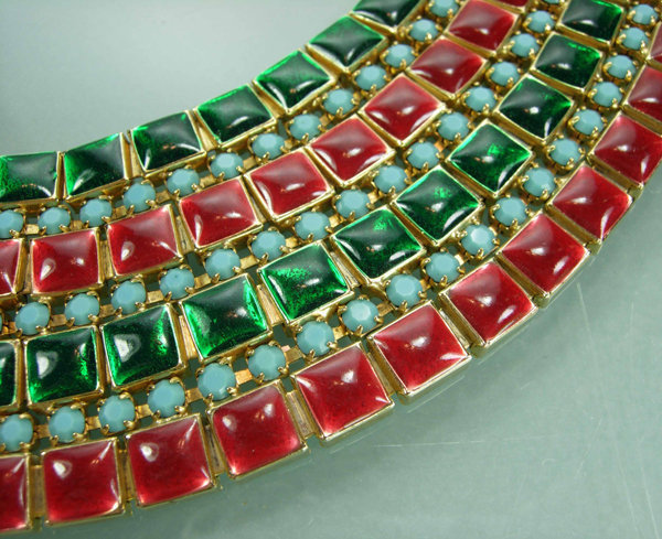 Huge Egyptian Collar Red Green Enamel Turquoise Glass