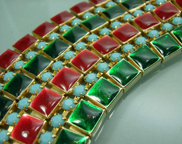 Huge Egyptian Collar Red Green Enamel Turquoise Glass