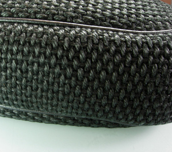 Bottega Veneta Nero Leather Straw Large Shoulder Bag