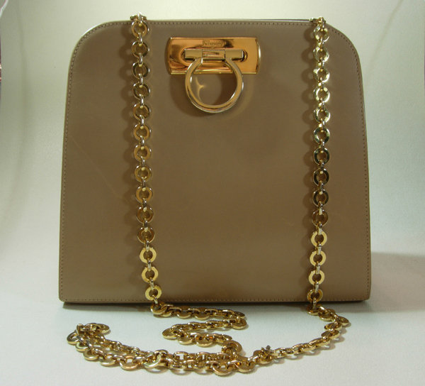 Ferragamo Light Tan Gancio Long Chain Strap Bag