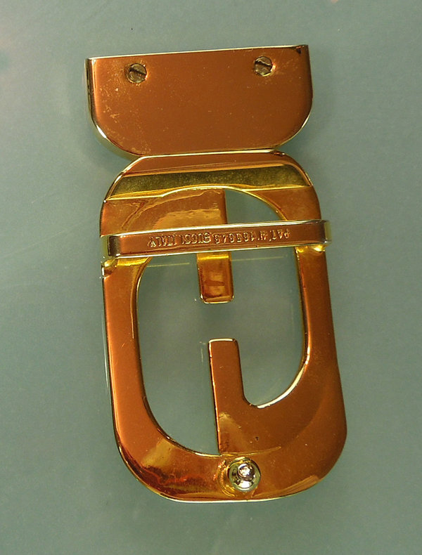 1970s Signed Gucci Italy Double G Belt Buckle Goldtone