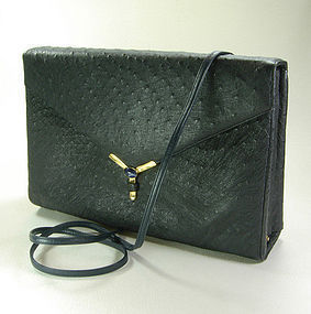 70s Judith Leiber Navy Blue Ostrich Bag Jeweled Clasp