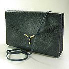 70s Judith Leiber Navy Blue Ostrich Bag Jeweled Clasp