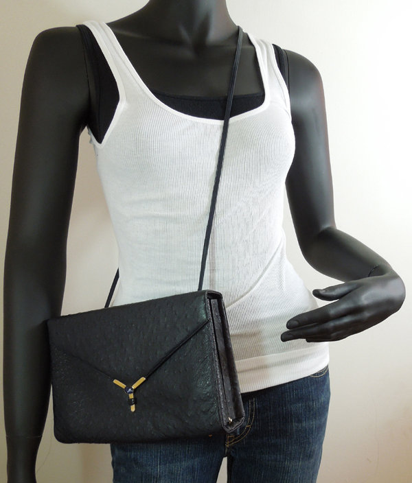 70s Judith Leiber Navy Blue Ostrich Bag Jeweled Clasp