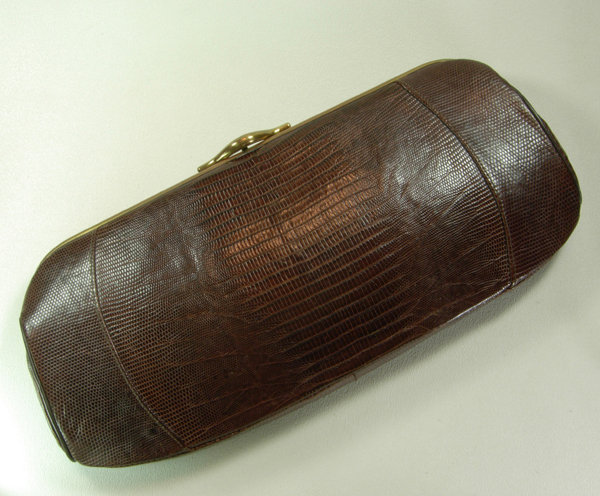 1960 Lesco Cognac Lizardskin Large Clutch Bag Chic