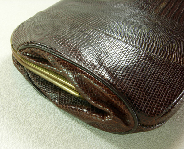 1960 Lesco Cognac Lizardskin Large Clutch Bag Chic