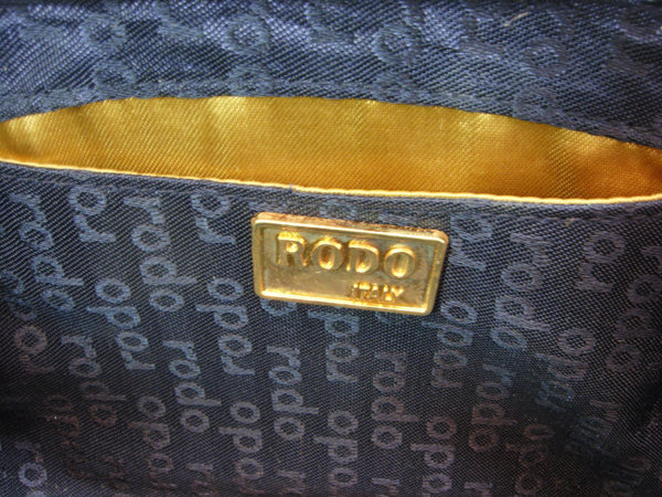 80s Rodo Italy Navy Lizardskin Box Clutch Shoulder Bag
