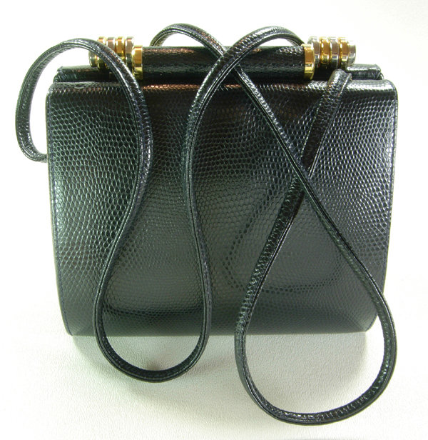 80s Rodo Italy Navy Lizardskin Box Clutch Shoulder Bag