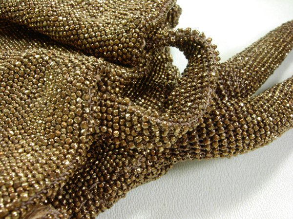 1940s Large Bronze Glass Micro Bead Pochette Bag Purse