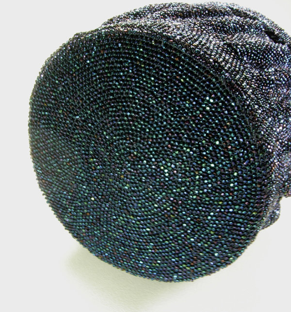 1940s Large Iridescent Blue Glass Micro Bead Box Bag