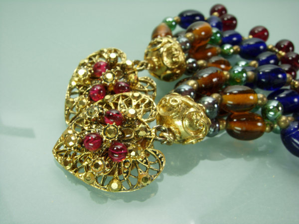 Huge Statement Jewel Tones Poured Glass 70s Earrings