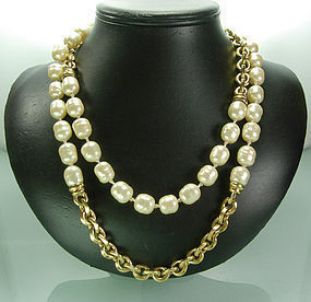 French Glass Pearls Chain 42 Inch Sautoir Attr Chanel