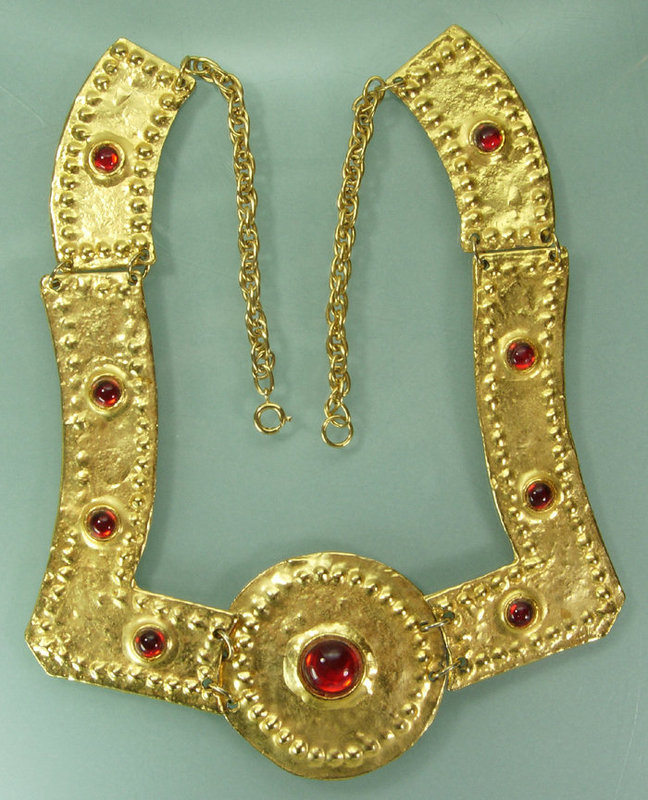 1970s Alexis Kirk Etruscan Barbaric Red Cabs Necklace