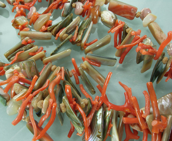 1970s Mediterranean Coral Branch Shell Huge Necklace