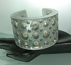 1980s Huge Couture Lucite Strass Gray Cuff Bracelet