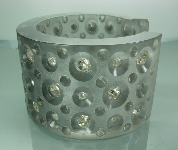1980s Huge Couture Lucite Strass Gray Cuff Bracelet