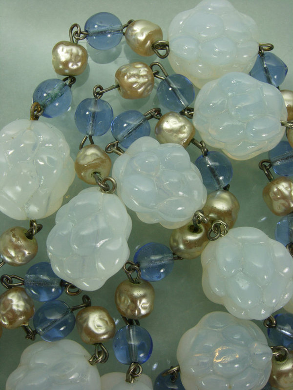 50s French Opaline Blue Pearl Glass Wired Sautoir 54 In