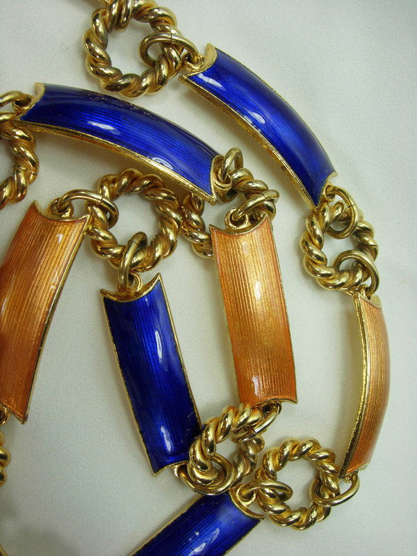 70s Gucci Italy Orange Blue Enamel 36&quot; Necklace / Belt