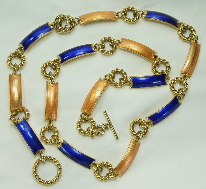 70s Gucci Italy Orange Blue Enamel 36&quot; Necklace / Belt