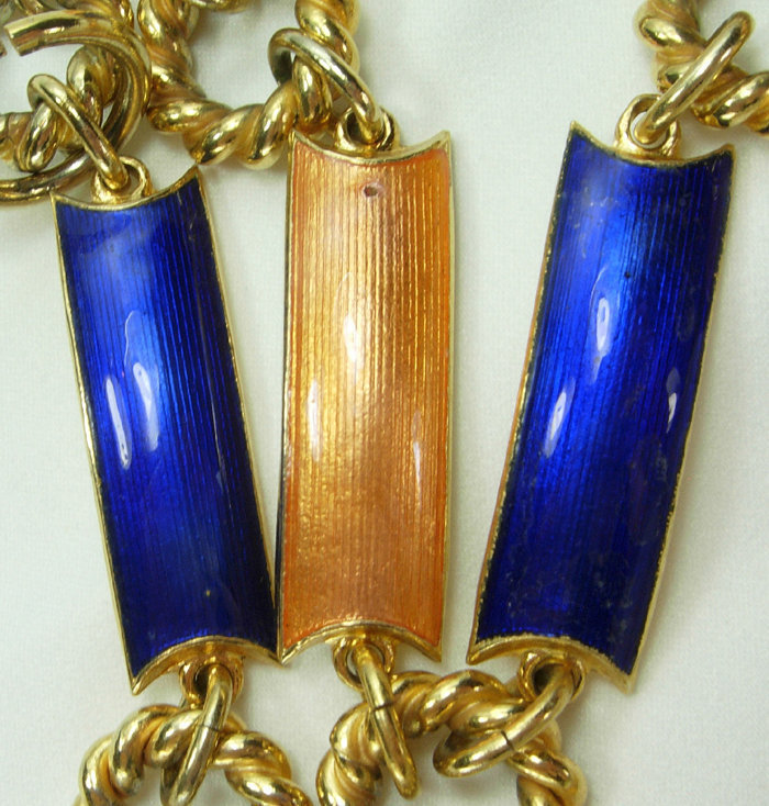 70s Gucci Italy Orange Blue Enamel 36&quot; Necklace / Belt