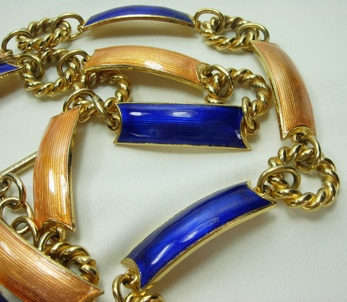 70s Gucci Italy Orange Blue Enamel 36&quot; Necklace / Belt