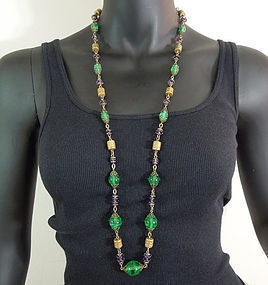 40s Green Purple Gripoix Glass Wired Necklace: France
