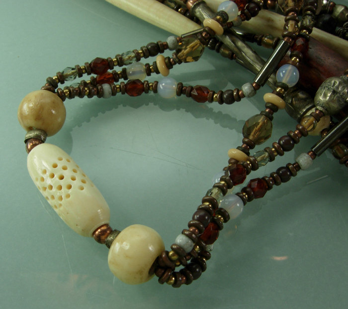 1980s Elaborate Tribal Style Glass Bead Charm Necklace