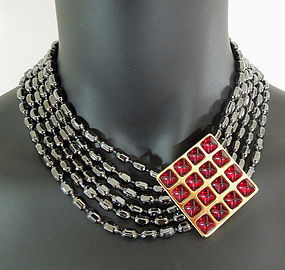 80s Yves St Laurent YSL Red Poured Resin Glass Necklace