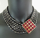 80s Yves St Laurent YSL Red Poured Resin Glass Necklace