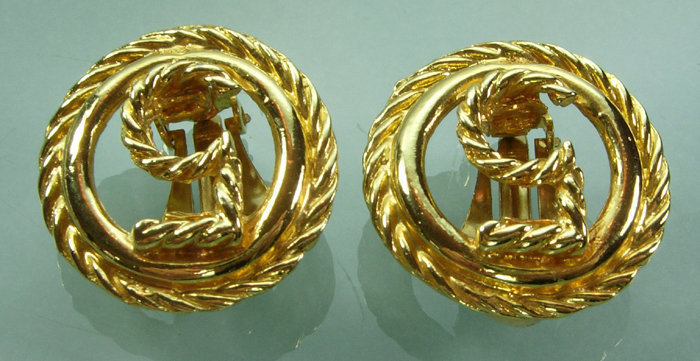 1980s Chanel Earrings No. 5 Logo Gold Rope Twist