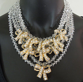 70s Jay Feinberg Brilliant Crystal Strass Bows Necklace