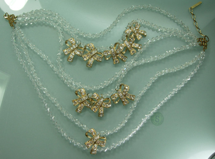 70s Jay Feinberg Brilliant Crystal Strass Bows Necklace
