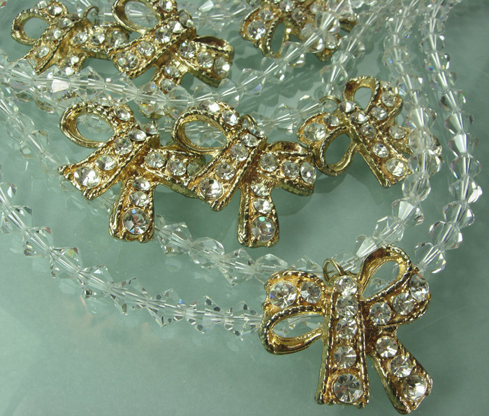 70s Jay Feinberg Brilliant Crystal Strass Bows Necklace