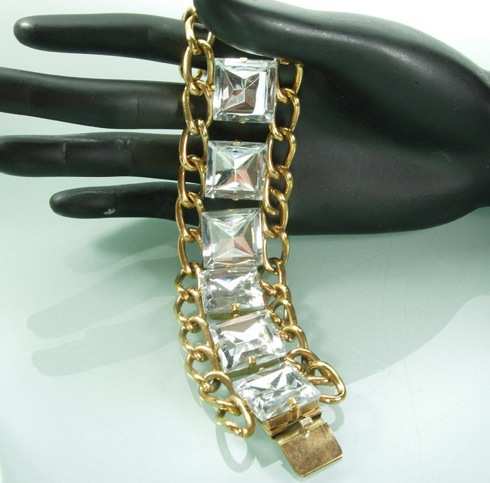 Statement 1970s French Bracelet Huge Glass Stones