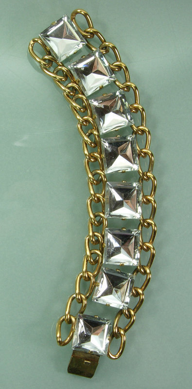 Statement 1970s French Bracelet Huge Glass Stones