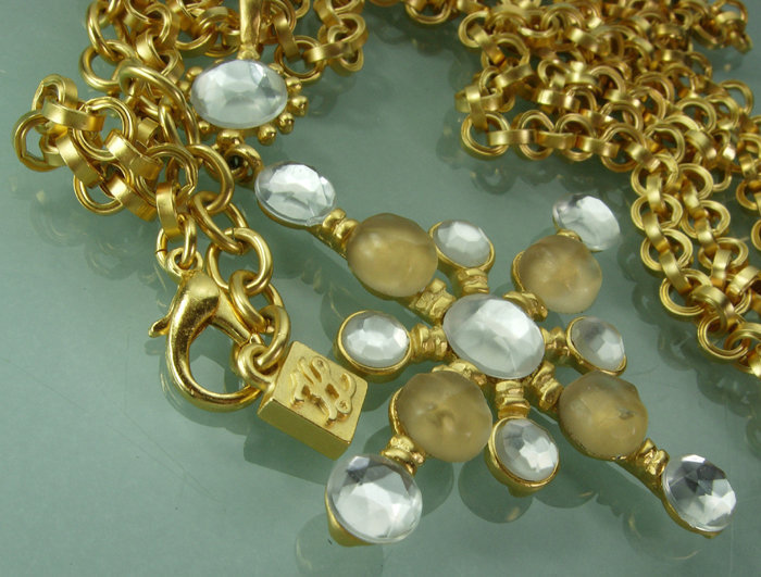 80s Karl Lagerfeld Quatrefoil Necklace Opaline Stones
