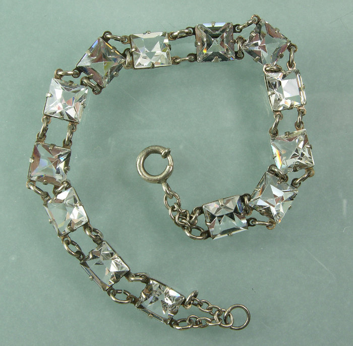 1920 Art Deco Sterling Silver Paste Riviere Bracelet