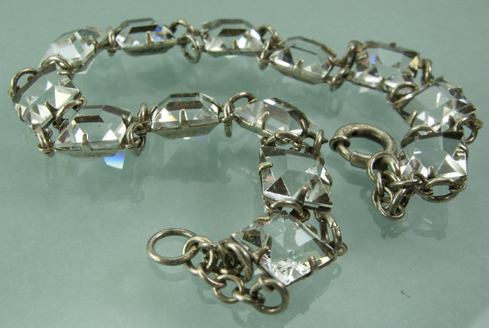 1920 Art Deco Sterling Silver Paste Riviere Bracelet