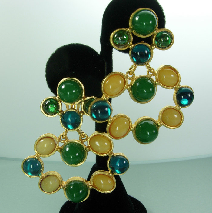 1980s Deanna Hamro Green Glass Faux Amber Earrings