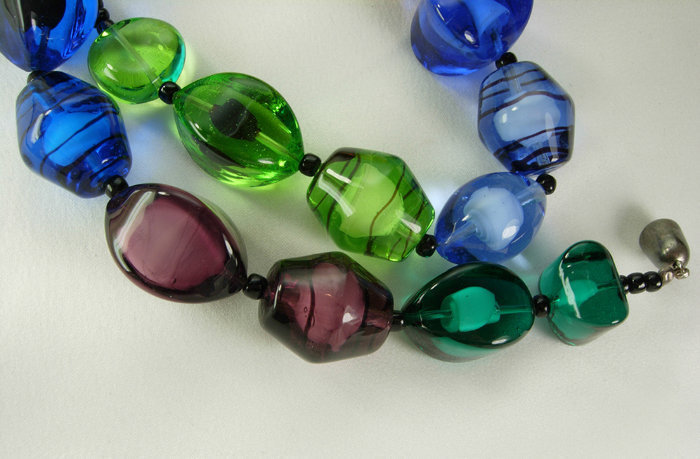 1960s Necklace Huge Art Glass French Beads Jewel Tones