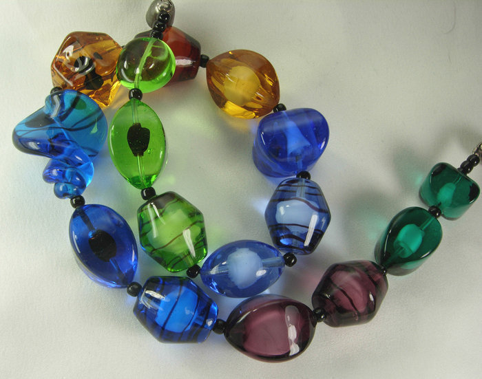 1960s Necklace Huge Art Glass French Beads Jewel Tones