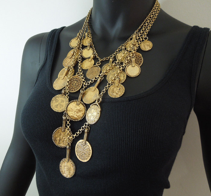 Yves Saint Laurent YSL 3 Tier Coin Byzantine Necklace