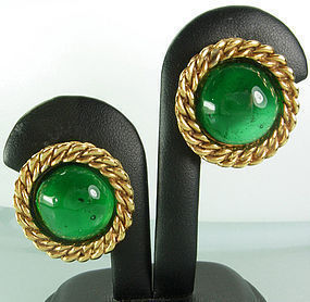 Chanel Green Gripoix Poured Glass Rope Twist Earrings