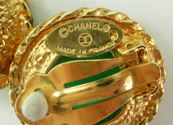 Chanel Green Gripoix Poured Glass Rope Twist Earrings